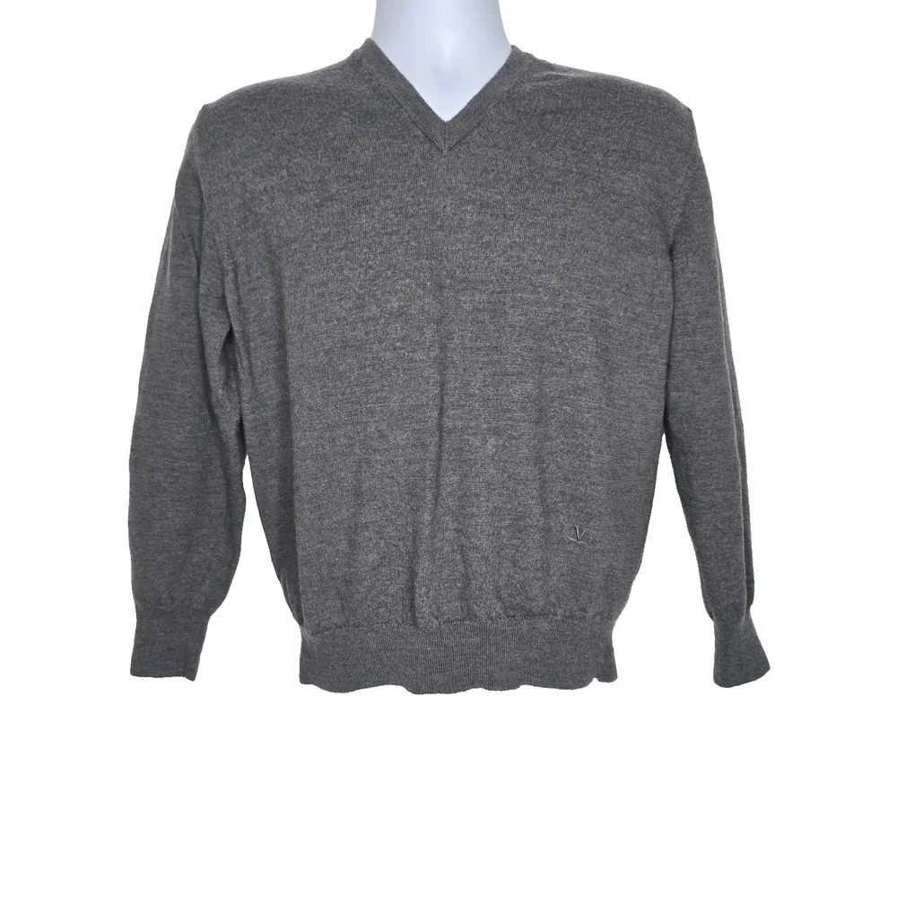 VALENTINO Logo Studio Gray Men's XL 52 Sweater Merino Wool V-Neck Vintage Italy